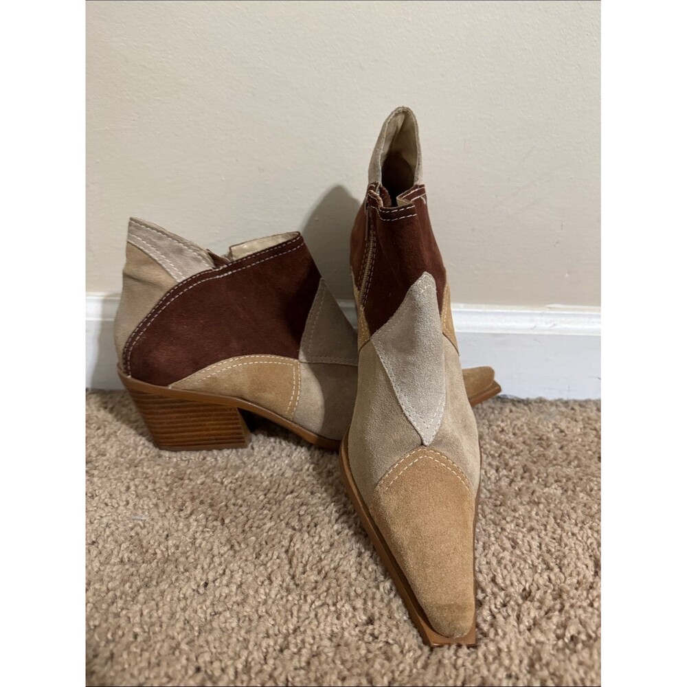 90's To The Maxx Patchwork Suede Ankle Boots Tan & Brown size 7.5 Western Rodeo